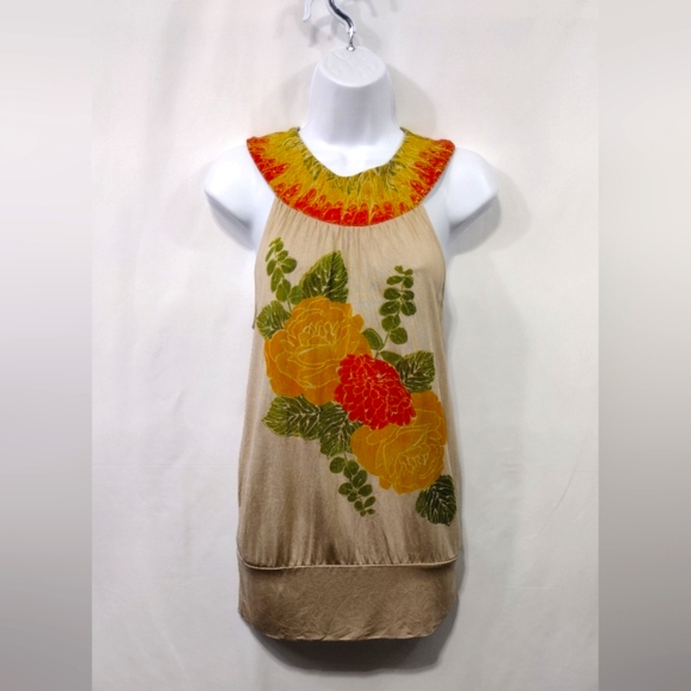 Marciano 100% Silk Floral Top Women's XS Multicolor Artsy Retro Coastal 90s